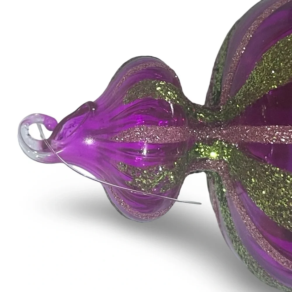 Vintage Drop Icicle Jewel Tone Blown Glass Ornaments Set of 3